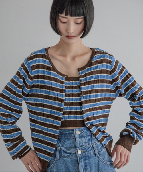 LOWRYS FARM（ローリーズファーム）の「ボーダーリブ2Pニットカーディガン 1077409（カーディガン/ボレロ・レディース・グレー/ブラウン・FREE）」の22枚目の写真