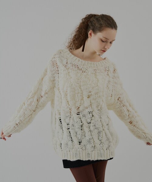 WHIMSIC(ウィムジック)の「【WHIMSIC】マルチウェイチャンキーセーター(ニット/セーター・レディース・ピンク/オフホワイト/モカ・FREE)」の4枚目の写真