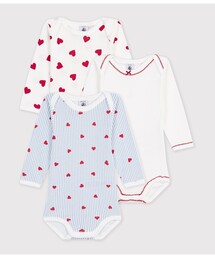 PETIT BATEAU（プチバトー）の「ハートプリント長袖USボディ３枚組（ロンパース）」