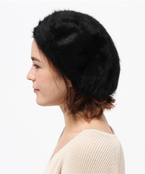 VIS（ビス）の「★ヒルナンデス！放映★アンゴラ混ベレー（ハンチング/ベレー帽・レディース・ブラック/グレー系その他/キナリ/ベージュ・F）」の5枚目の写真