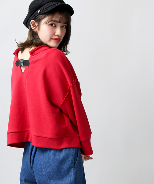 WEGO（ウィゴー）の「WEGO/2WAYベルト付カットオフプルオーバー（スウェット・レディース・ブラック/レッド/杢グレー・FREE）」の3枚目の写真