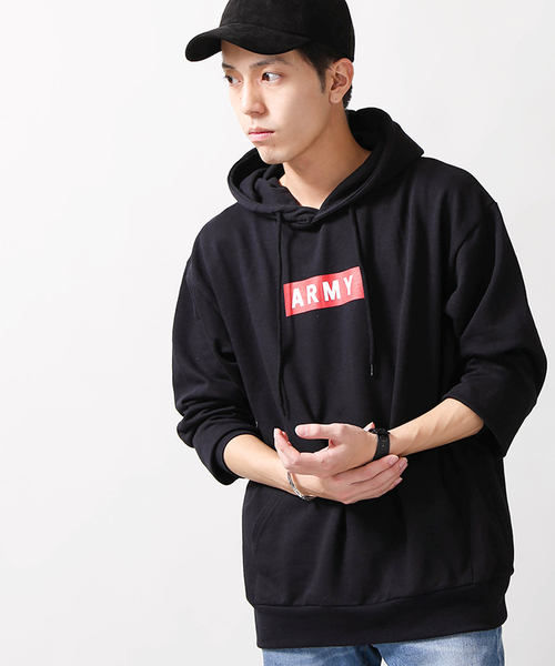 WEGO（ウィゴー）の「WEGO/ARMYボックスロゴパーカー（パーカー・メンズ・ブラック/ネイビー/ホワイト/杢グレー・SMALL/MEDIUM/LARGE）」の3枚目の写真
