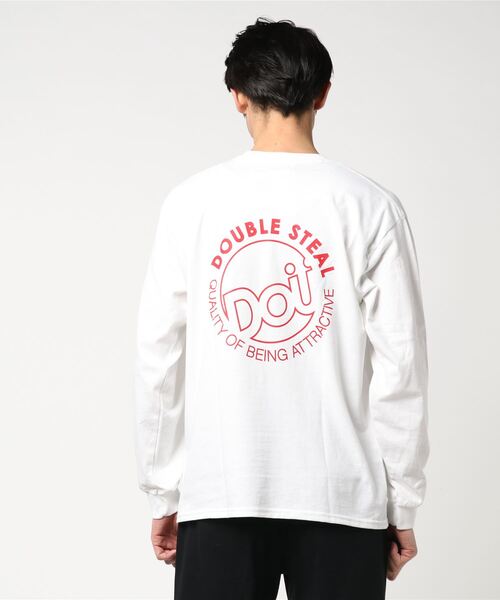 DOUBLE STEAL（ダブルスティール）の「Big Round DOU 長袖 Tシャツ（Tシャツ/カットソー・メンズ・ブラック/ホワイト×ブラック/ホワイト×レッド・LARGE/MEDIUM/X-LARGE）」の4枚目の写真