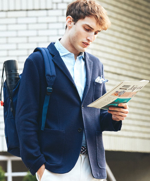 On The Day オンザデイ の オン ザ デイ メンズ ドローエム On The Day Draw M ストレッチローゲージニットジャケット ネイビー スーツジャケット Wear