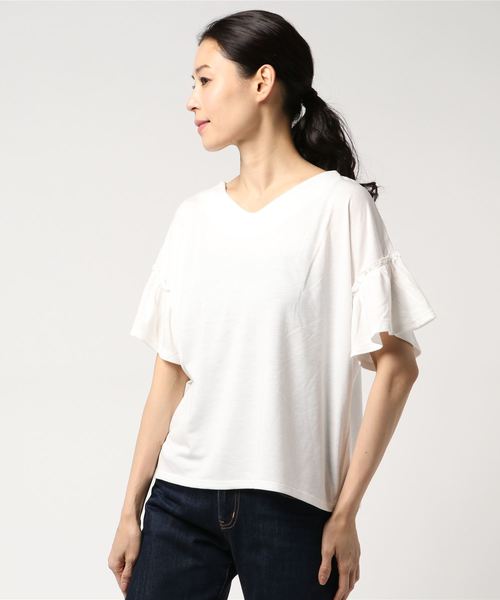 AMERICAN HOLIC(アメリカンホリック)の「・袖フリルカットプルオーバー(Tシャツ/カットソー・レディース・ブラック/オフホワイト/ブルー/グレー系その他・FREE)」の2枚目の写真