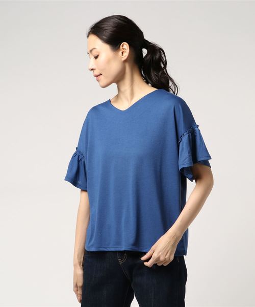 AMERICAN HOLIC(アメリカンホリック)の「・袖フリルカットプルオーバー(Tシャツ/カットソー・レディース・ブラック/オフホワイト/ブルー/グレー系その他・FREE)」の4枚目の写真