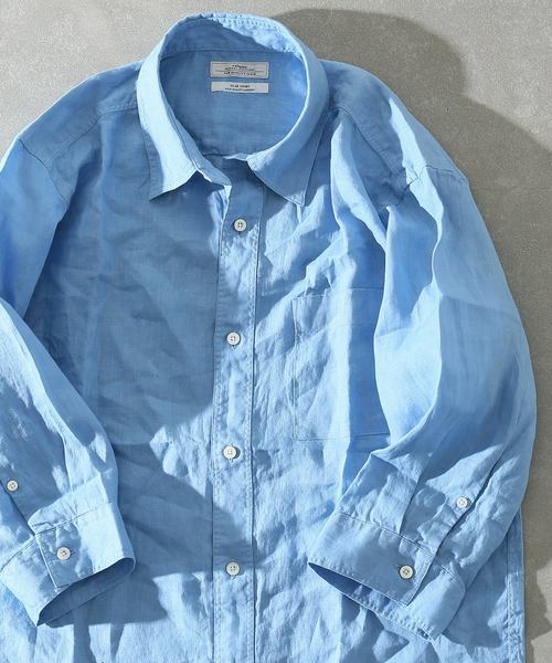 JOURNAL STANDARD relume(ジャーナルスタンダード レリューム)の「No.66リネン オーバーダイ 7分袖シャツ#(シャツ/ブラウス・メンズ・Olive /エメラルドブルー/ホワイト/Orange/ダークブルー/バイオレット・SMALL/LARGE/MEDIUM)」の1枚目の写真