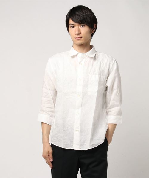 JOURNAL STANDARD relume(ジャーナルスタンダード レリューム)の「No.66リネン オーバーダイ 7分袖シャツ#(シャツ/ブラウス・メンズ・Olive /エメラルドブルー/ホワイト/Orange/ダークブルー/バイオレット・SMALL/LARGE/MEDIUM)」の9枚目の写真