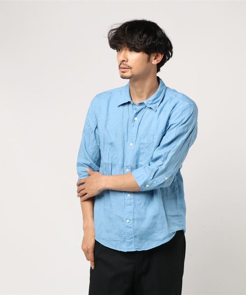 JOURNAL STANDARD relume(ジャーナルスタンダード レリューム)の「No.66リネン オーバーダイ 7分袖シャツ#(シャツ/ブラウス・メンズ・Olive /エメラルドブルー/ホワイト/Orange/ダークブルー/バイオレット・SMALL/LARGE/MEDIUM)」の10枚目の写真
