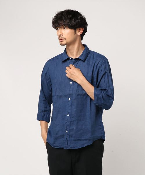 JOURNAL STANDARD relume(ジャーナルスタンダード レリューム)の「No.66リネン オーバーダイ 7分袖シャツ#(シャツ/ブラウス・メンズ・Olive /エメラルドブルー/ホワイト/Orange/ダークブルー/バイオレット・SMALL/LARGE/MEDIUM)」の11枚目の写真