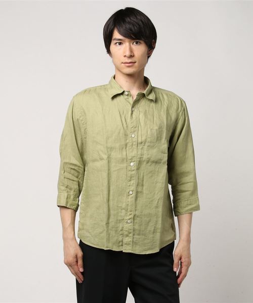 JOURNAL STANDARD relume(ジャーナルスタンダード レリューム)の「No.66リネン オーバーダイ 7分袖シャツ#(シャツ/ブラウス・メンズ・Olive /エメラルドブルー/ホワイト/Orange/ダークブルー/バイオレット・SMALL/LARGE/MEDIUM)」の13枚目の写真