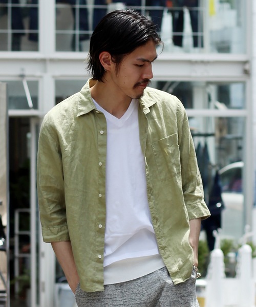 JOURNAL STANDARD relume(ジャーナルスタンダード レリューム)の「No.66リネン オーバーダイ 7分袖シャツ#(シャツ/ブラウス・メンズ・Olive /エメラルドブルー/ホワイト/Orange/ダークブルー/バイオレット・SMALL/LARGE/MEDIUM)」の22枚目の写真