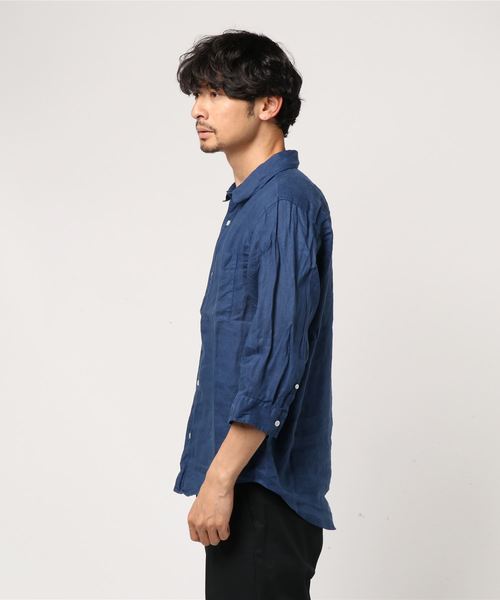 JOURNAL STANDARD relume(ジャーナルスタンダード レリューム)の「No.66リネン オーバーダイ 7分袖シャツ#(シャツ/ブラウス・メンズ・Olive /エメラルドブルー/ホワイト/Orange/ダークブルー/バイオレット・SMALL/LARGE/MEDIUM)」の7枚目の写真