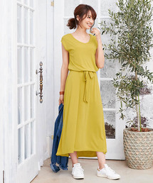 ウエストリボンイレヘムロングワンピース