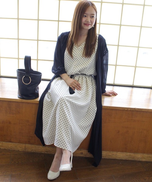 Burner（バーナー）の「【BURNER collection】ノースリドットプリントロングワンピース（ワンピース・レディース・オフホワイト/ネイビー/キャメル・M）」の8枚目の写真