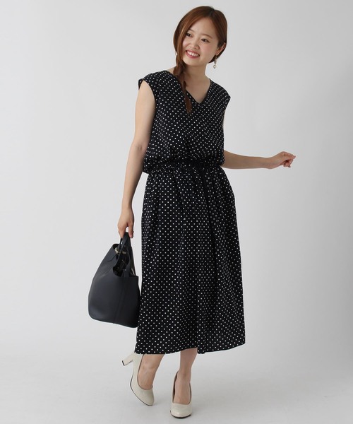 Burner（バーナー）の「【BURNER collection】ノースリドットプリントロングワンピース（ワンピース・レディース・オフホワイト/ネイビー/キャメル・M）」の14枚目の写真