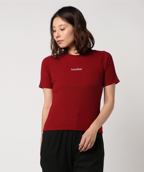 WEGO(ウィゴー)の「WEGO/刺繍ロゴリブTシャツ(Tシャツ/カットソー・レディース・ブラウン/ワイン/ブラック/オフホワイト・FREE)」の4枚目の写真