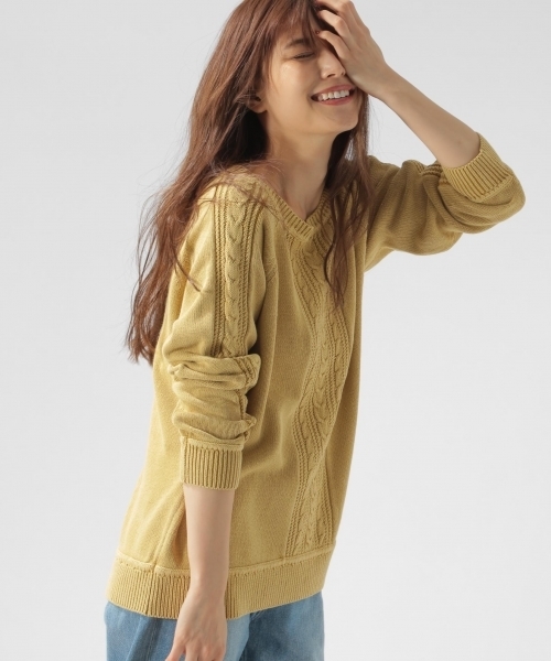 BAYFLOW（ベイフロー）の「フェイドケーブルニットプルオーバー（ニット/セーター・レディース・カーキ/マスタード/チャコール・SMALL/MEDIUM）」の3枚目の写真