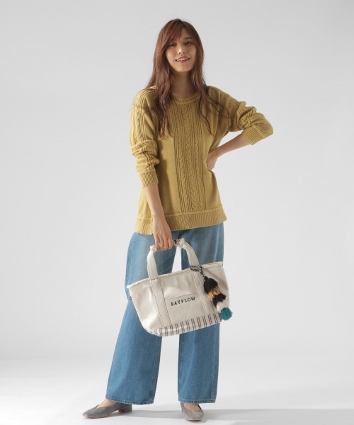 BAYFLOW（ベイフロー）の「フェイドケーブルニットプルオーバー（ニット/セーター・レディース・カーキ/マスタード/チャコール・SMALL/MEDIUM）」の6枚目の写真