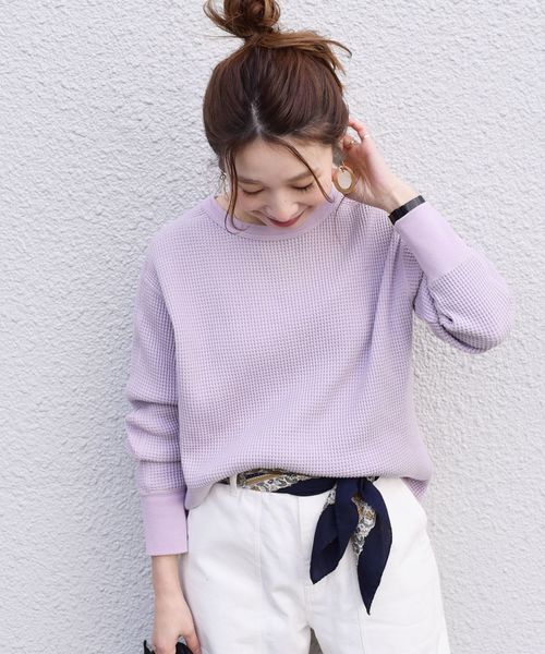 SHIPS(シップス)の「ヘビーワッフルプルオーバー◇(Tシャツ/カットソー・レディース・オフホワイト/ブラック/ラベンダー・ONE SIZE)」の3枚目の写真
