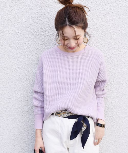 SHIPS(シップス)の「ヘビーワッフルプルオーバー◇(Tシャツ/カットソー・レディース・オフホワイト/ブラック/ラベンダー・ONE SIZE)」の8枚目の写真