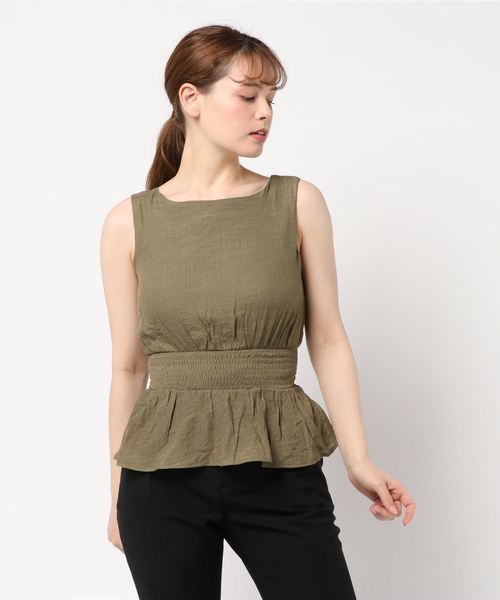 KOBE LETTUCE(コウベレタス)の「楊柳ウエストシャーリングノースリーブブラウス【セットアップOK】(シャツ/ブラウス・レディース・ベージュ/ネイビー/オフホワイト/カーキ/ピンク/イエロー/オレンジ/ブルー・FREE)」の5枚目の写真