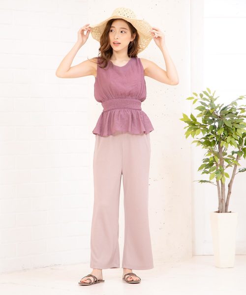 KOBE LETTUCE(コウベレタス)の「楊柳ウエストシャーリングノースリーブブラウス【セットアップOK】(シャツ/ブラウス・レディース・ベージュ/ネイビー/オフホワイト/カーキ/ピンク/イエロー/オレンジ/ブルー・FREE)」の12枚目の写真