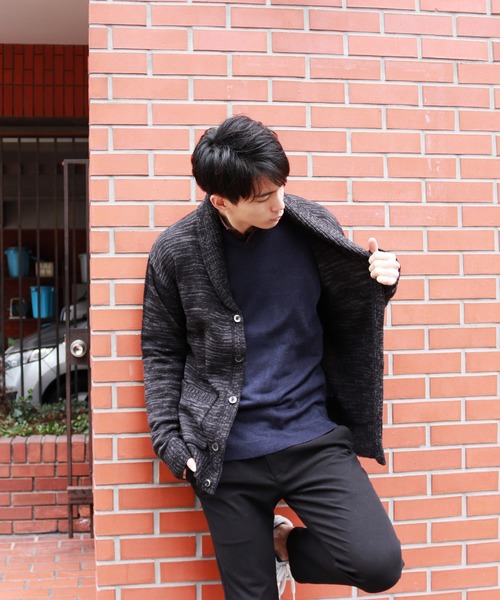 WEB限定 別注 7G ショールカラー 霜降り ニットカーディガン