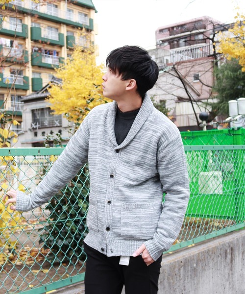 WEB限定 別注 7G ショールカラー 霜降り ニットカーディガン
