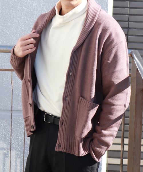 WEB限定 別注 7G ショールカラー 霜降り ニットカーディガン