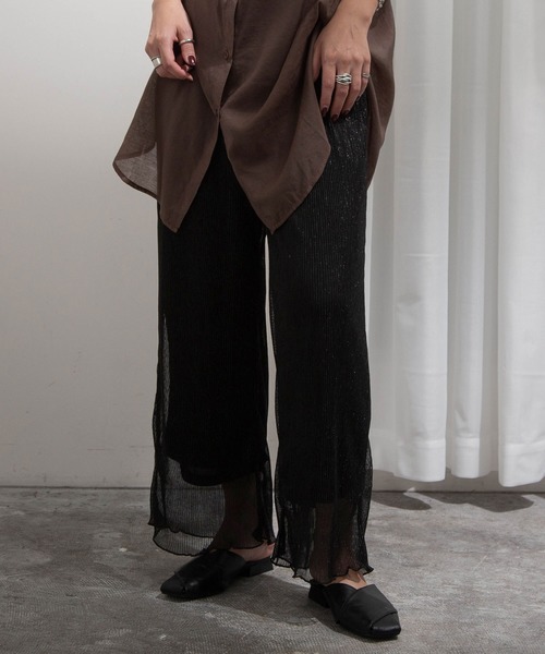 rectangle(レクタングル)の「ラメプリーツワイドパンツ(その他パンツ・レディース・ブラック/ピンク/ゴールド・FREE)」の2枚目の写真