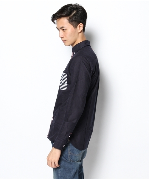 GIORDANO（ジョルダーノ）の「[GIORDANO]ポケット切替オックスフォード長袖シャツ（シャツ/ブラウス・メンズ・ネイビー/ブルー/ホワイト・LARGE/MEDIUM）」の5枚目の写真