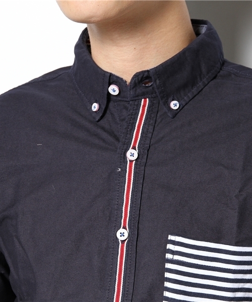 GIORDANO（ジョルダーノ）の「[GIORDANO]ポケット切替オックスフォード長袖シャツ（シャツ/ブラウス・メンズ・ネイビー/ブルー/ホワイト・LARGE/MEDIUM）」の7枚目の写真