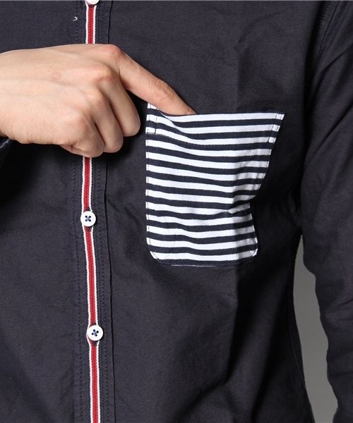 GIORDANO（ジョルダーノ）の「[GIORDANO]ポケット切替オックスフォード長袖シャツ（シャツ/ブラウス・メンズ・ネイビー/ブルー/ホワイト・LARGE/MEDIUM）」の9枚目の写真