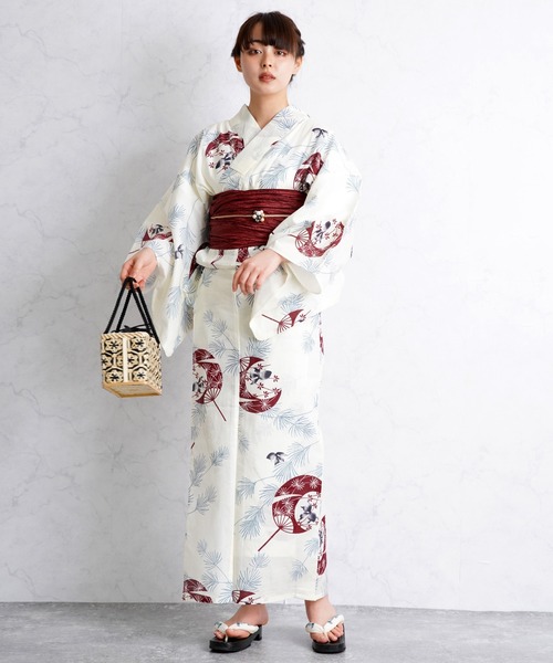 浴衣浴衣3点セット 綿絽 えんじと黒のうちわ金魚 浴衣 Utatane ウタタネ のファッション