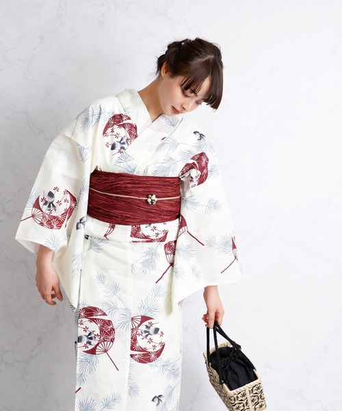 浴衣浴衣3点セット 綿絽 えんじと黒のうちわ金魚 浴衣 Utatane ウタタネ のファッション