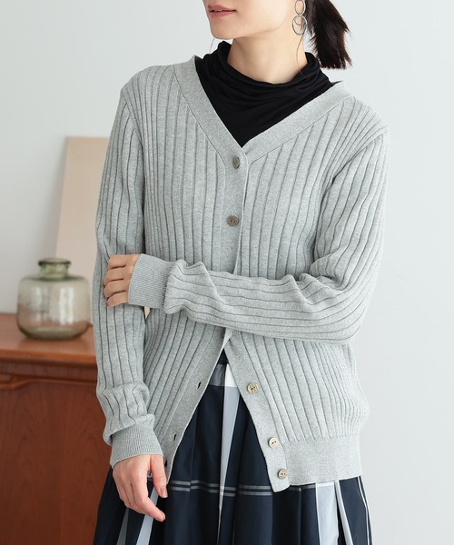 n'OrLABEL（ノアールレーベル）の「『リブニットカーディガン』（カーディガン/ボレロ・レディース・モカ/杢グレー/ブラック/ブルー系その他/イエロー/ボルドー・1/2）」の2枚目の写真