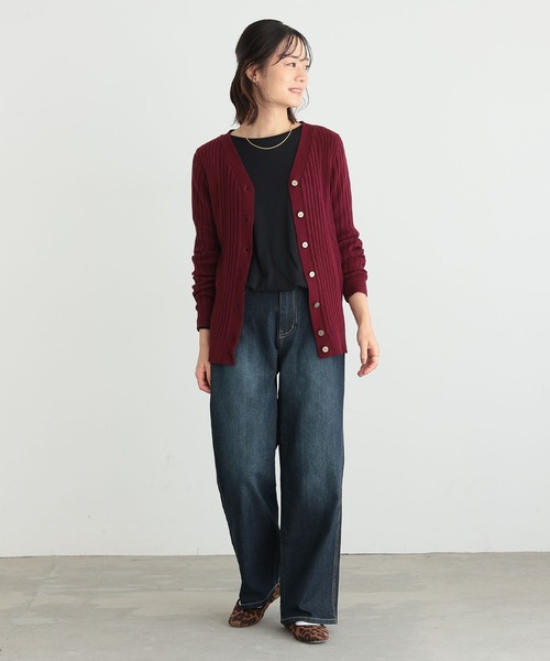 n'OrLABEL（ノアールレーベル）の「『リブニットカーディガン』（カーディガン/ボレロ・レディース・モカ/杢グレー/ブラック/ブルー系その他/イエロー/ボルドー・1/2）」の20枚目の写真