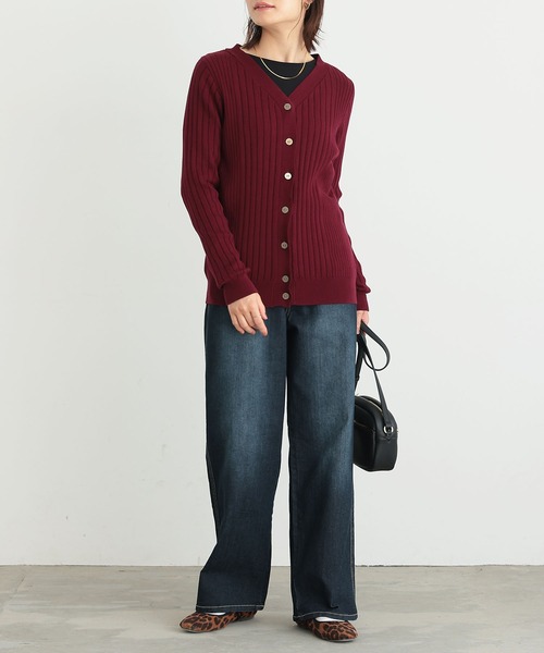 n'OrLABEL（ノアールレーベル）の「『リブニットカーディガン』（カーディガン/ボレロ・レディース・モカ/杢グレー/ブラック/ブルー系その他/イエロー/ボルドー・1/2）」の16枚目の写真