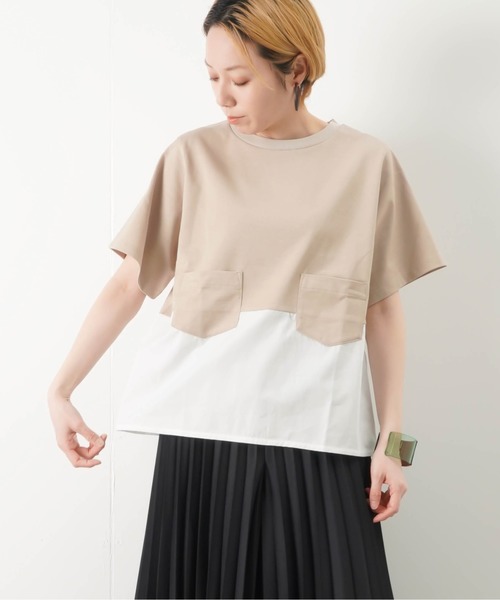 LUCA/LADY LUCK LUCA(ルカ/レディラックルカ)の「LC/LLL 布帛切替ポケ付きプルオーバー(Tシャツ/カットソー)」|ベージュ