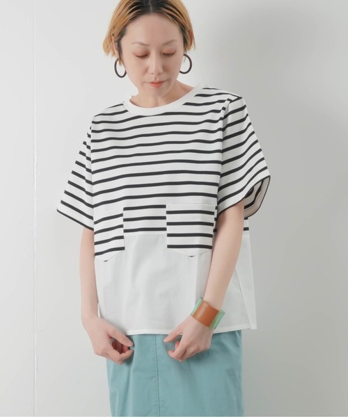 LUCA/LADY LUCK LUCA(ルカ/レディラックルカ)の「LC/LLL 布帛切替ポケ付きプルオーバー(Tシャツ/カットソー)」|ホワイト