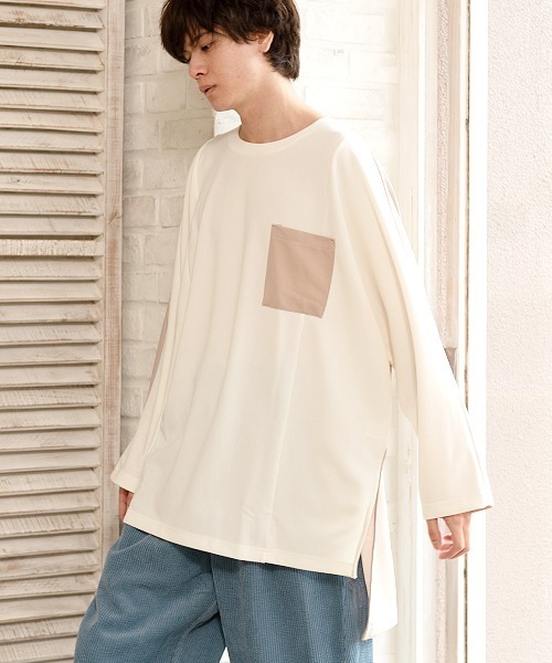 UP START(アップスタート)の「カラーチェンジロングレングスビッグロンT(Tシャツ/カットソー・メンズ・グリーン/ブルー/ブラック/オフホワイト/ベージュ・FREE)」の2枚目の写真