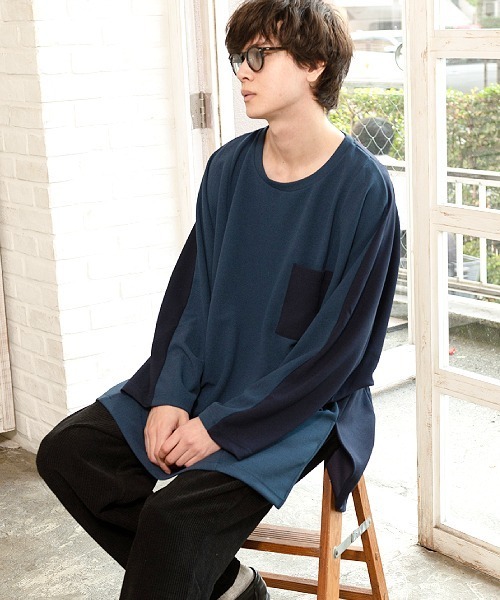 UP START(アップスタート)の「カラーチェンジロングレングスビッグロンT(Tシャツ/カットソー・メンズ・グリーン/ブルー/ブラック/オフホワイト/ベージュ・FREE)」の5枚目の写真