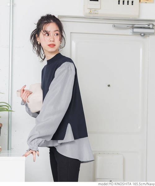 coca（coca）（コカ）の「ベストセットストライプブラウス（シャツ/ブラウス・レディース・ブルー/アイボリー/ネイビー・ONE SIZE）」の8枚目の写真