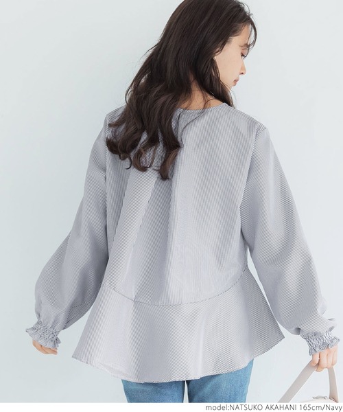 coca（coca）（コカ）の「ベストセットストライプブラウス（シャツ/ブラウス・レディース・ブルー/アイボリー/ネイビー・ONE SIZE）」の4枚目の写真