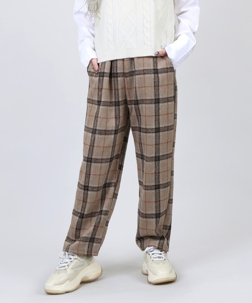 DING(ディング)の「DING/チェックイージーパンツ(スラックス・レディース・ベージュ/ブルー/オフホワイト・FREE)」の3枚目の写真