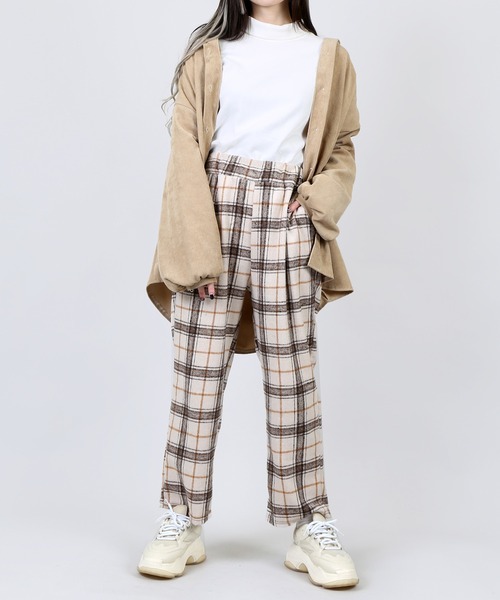 DING(ディング)の「DING/チェックイージーパンツ(スラックス・レディース・ベージュ/ブルー/オフホワイト・FREE)」の4枚目の写真