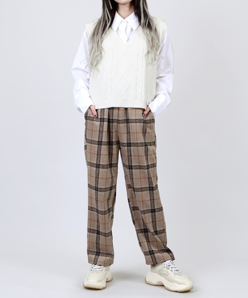 DING(ディング)の「DING/チェックイージーパンツ(スラックス・レディース・ベージュ/ブルー/オフホワイト・FREE)」の5枚目の写真