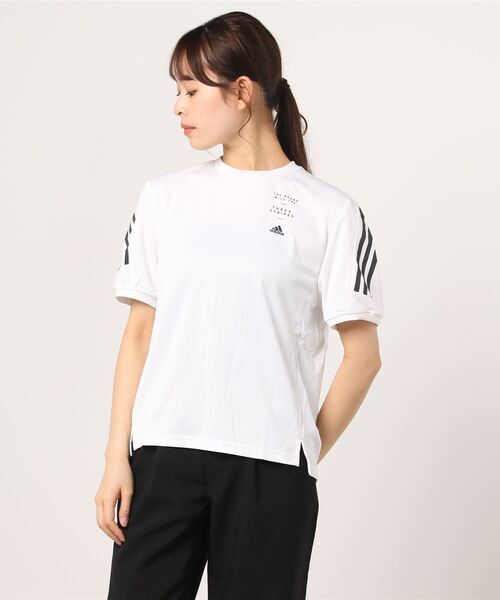 adidas(アディダス)の「アディダス adidas WMHE3STTEE(Tシャツ/カットソー・レディース・ホワイト/ブラック/ネイビー・S/M/L/XL)」の1枚目の写真