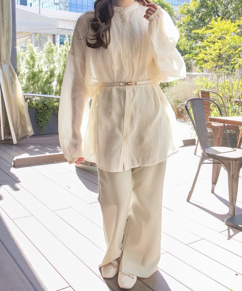 PairPair（ペアペア）の「スタンドカラーシアーシャツ（シャツ/ブラウス・レディース・アイボリー/ダークブルー/ライトベージュ・FREE）」の10枚目の写真